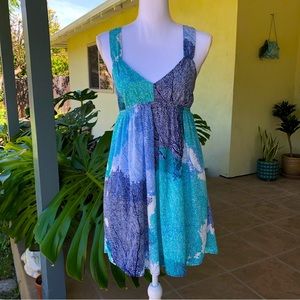 Roxy Blue Reef Pattern High Low Mini Dress - Size S